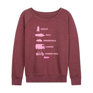 Women's - Barbie - Barbie Vehicles Lightweight French Terry Wide Neck Long Sleeve Shirt - 1 of 4