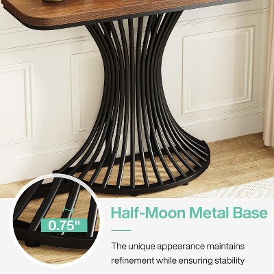 Rustic Brown Wood and Black Metal Demilune Console Table with Storage