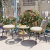 3 Piece Outdoor Patio Leisure Set,Rattan Garden Patio Bistro Set,Fabric Upholstered Rattan Chairs Set of 2 with Round Table-Coolbibila - 2 of 4