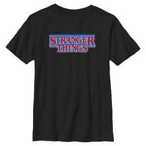 Boys Stranger Things Classic Logo Bright Blue Outline T Shirt - 1 of 4