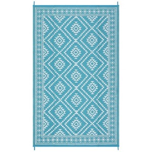 9 x 12 ft Plastic Gray White Rectangular Beach Front Porches Patio Picnic RV Camping Garage Geometric Bohemian Area Rug - 1 of 4