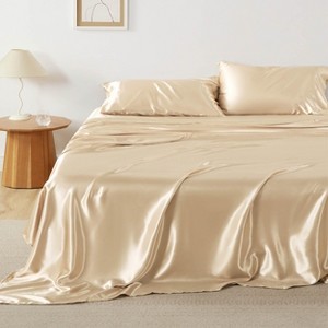 Satin Sheets Full - Similar to Silk Sheets, Silky Bedsheet, Luxury & Ultra Soft, Non-Fading & Wrinkle Free, Good for Hair & Skin, Gifts for Women, 4 P - 1 of 4