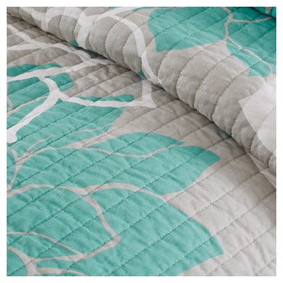 Gray and Aqua Full Cotton Reversible Quilt Set