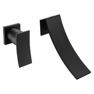 sumerain Wall Mount Black Bathroom Faucet Waterfall Faucet Single Left-Handed Handle - 1 of 4