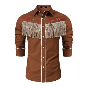 BLUEMING Men's Western Cowboy Fringe Shirt Costume Long Sleeve Casual Hippie Slim Fit Button Down Shirt - 1 of 4
