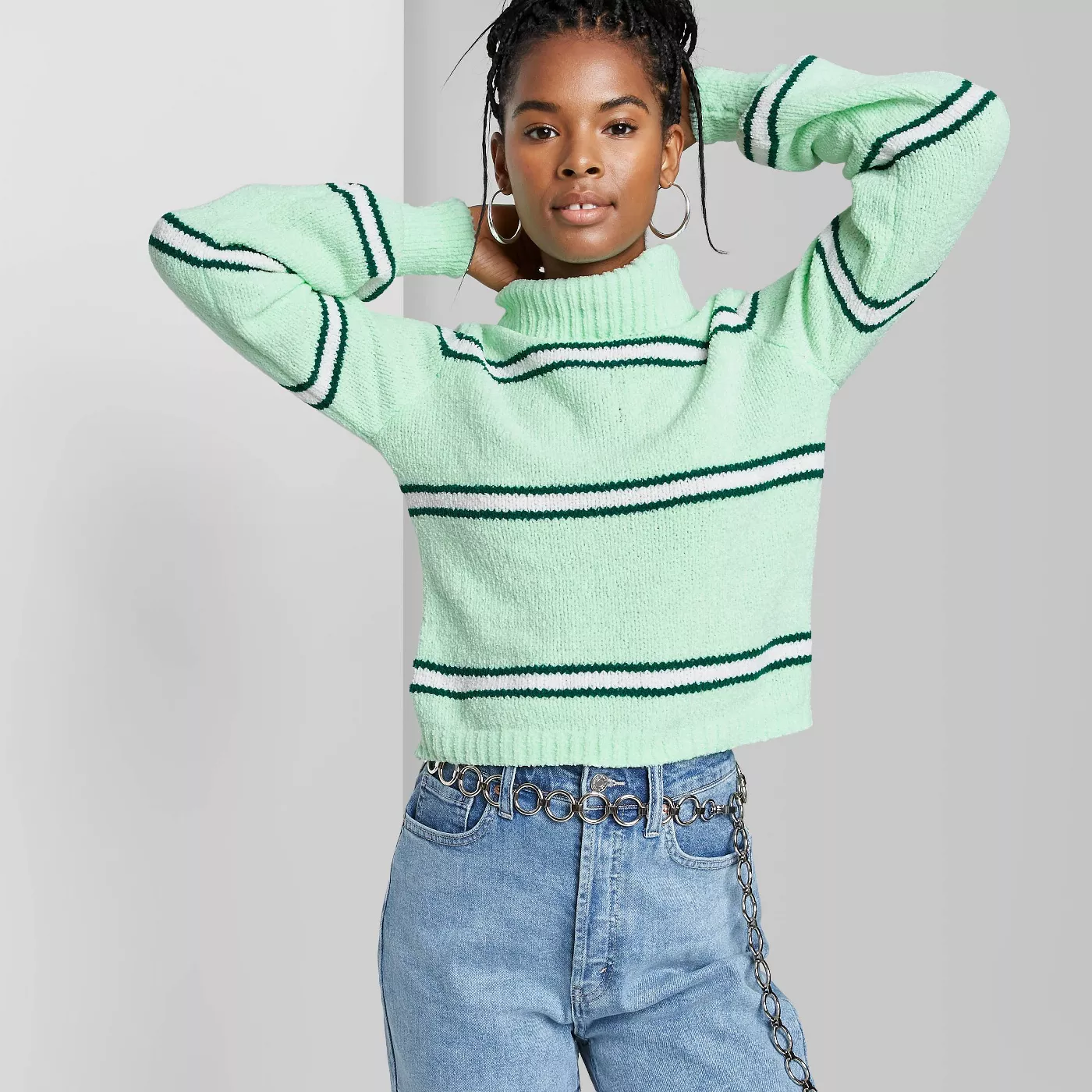 Women's Striped Turtleneck Pullover Sweater - Wild Fable™ - image 1 of 8