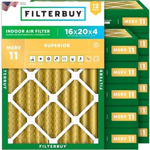 Filterbuy 16x20x4 Air Filter (12-Pack), Pleated MERV 11 Allergen Defense Replacement HVAC AC Furnace Filters (Actual Size: 15.50 x 19.50 x 3.63) - 1 of 4