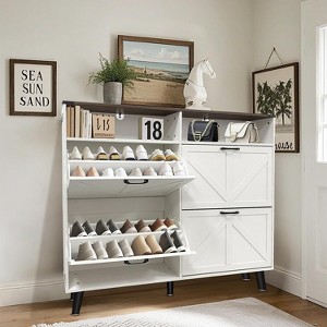Acekool Farmhouse Shoe Cabinet with 4 Flip Drawers & Open Storage, Narrow Entryway Organizer & Shoe Rack for Hallway and Living Room - 1 of 4