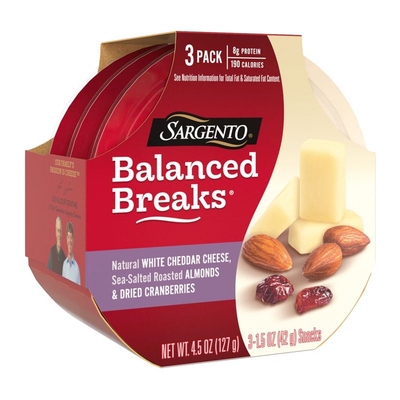 Sargento Balanced Breaks Natural White Cheddar, Sea-Salted Roasted Almonds &#38; Dried Cranberries - 4.5oz/3ct, 5 of 10