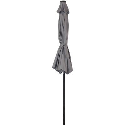 Gray 9-Foot Aluminum Market Patio Umbrella with Solar LED Lights