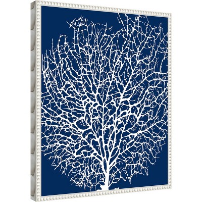 Navy and White Coral Beaded Framed Canvas Wall Art