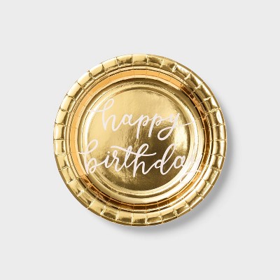 20ct Gold Metallic Happy Birthday Snack Plates - Spritz&#8482;