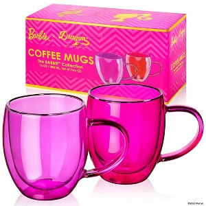 Barbie x Dragon Glassware 16 oz Double Walled Glass Coffee Mugs Set of 2 - 1 of 4