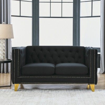 Velvet Chesterfield 2-Seater Sofa,Tufted Loveseat with Metal Legs & Nailhead Trim for Living Room