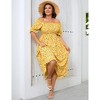 Womens Puff Sleeve Summer Floral Dress Plus Size Smocked Ruffle Square Neck Casual Dress Cute Midi Dress Yellow Flower 2XL - 3 of 4