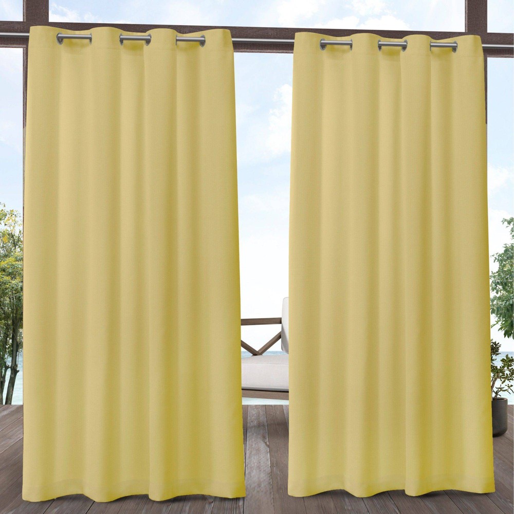 Photos - Curtain Rod / Track Set of 2  Biscayne Grommet Top Light Filtering Window Curtain Panels Light Yellow - Exclusive Home: Indoor Canvas(108"x54")