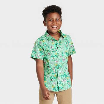 Boys' Floral Button-Down Short Sleeve Woven Shirt - Cat & Jack™ Green