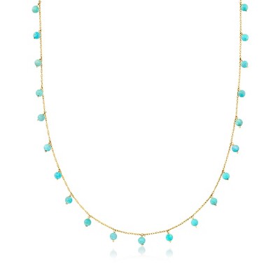 Pure Collection by Ross-Simons 3-3.5mm Turquoise Bead Station Necklace in 14kt Yellow Gold