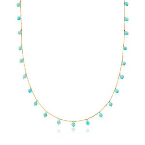 Pure Collection by Ross-Simons 3-3.5mm Turquoise Bead Station Necklace in 14kt Yellow Gold - 1 of 2