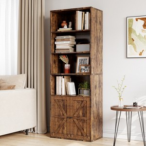 71.4" Tall Farmhouse 6-Shelf Wooden Bookcase with Doors, Industrial Display Storage for Bedroom, Living Room & Office - 1 of 4