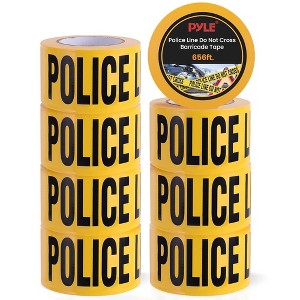 Pyle Police Line Do Not Cross Barricade Tape Set - High-Visibility Retractable Belt System. - 1 of 4