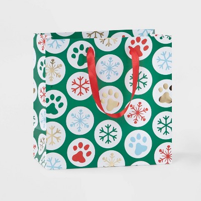 Dots with Paw Prints Square Gift Bag Green - Wondershop™