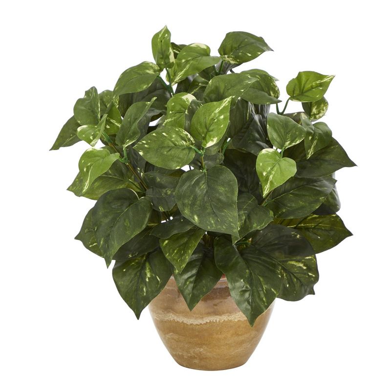 Nearly Natural 14-in Pothos Artificial Plant in Ceramic Planter, 1 of 4