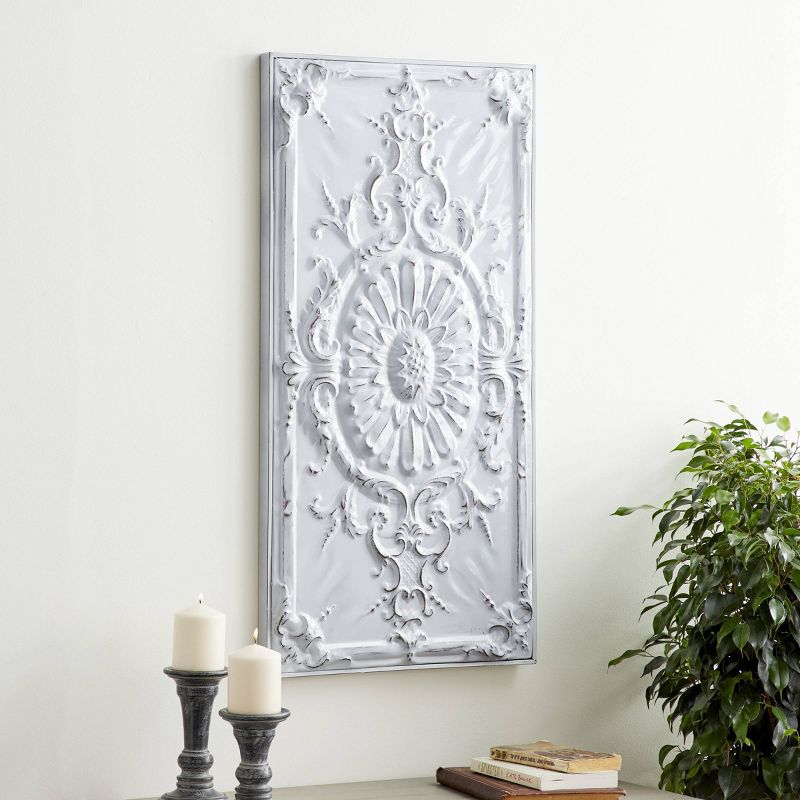 Metal Scroll Wall Decor with Embossed Details White - Olivia &#38; May, 1 of 8