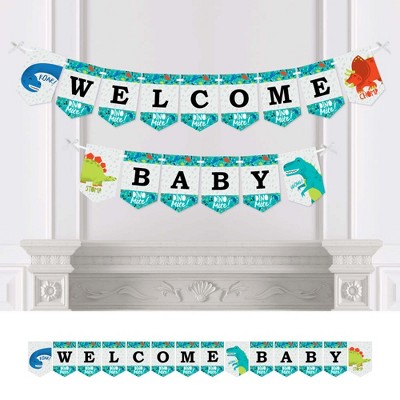 Big Dot of Happiness Roar Dinosaur - Dino Mite T-Rex Baby Shower Bunting Banner - Party Decorations - Welcome Baby