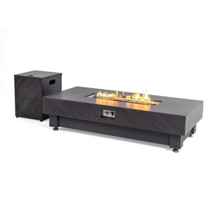 60-Inch Outdoor Gas Fire Pit Table, Modern Stone Design with Rain Cover - 1 of 4