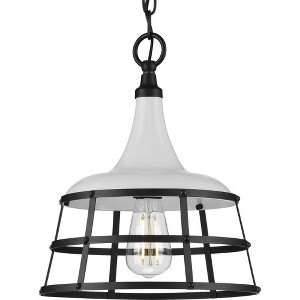 Progress Lighting Bastille Collection 1-Light Mini-Pendant, Steel, White Finish, Country Basket Shade - 1 of 4