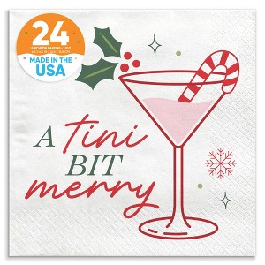 Big Dot of Happiness A Tini Bit Merry Napkins, Christmas Cocktail Party Decor, Holiday Candy Cane Martini, White 3-Ply Paper Luncheon Napkins - 24 Ct - 1 of 4