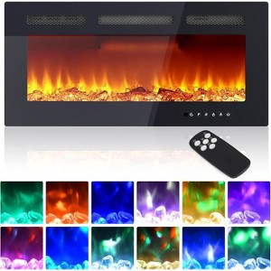Acekool 42" Wall Mounted/Recessed Electric Fireplace, Ultra Thin Heater, Remote, Dual Heat, 12 Flame Colors, Log & Crystal Decor - 1 of 4