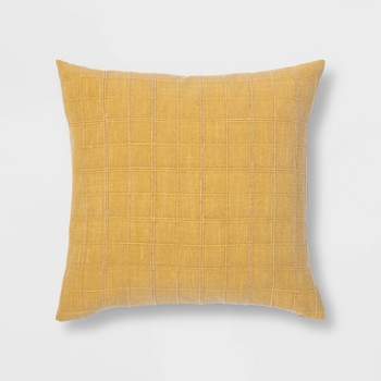 Oversized Woven Washed Windowpane Square Throw Pillow Yellow - Threshold™