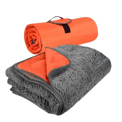 Tirrinia Waterproof Blanket for Outdoors, Fleece Lined Camping Blanket Foldable, Stadium Blanket Keep Warm, 59"x79", Orange Grey