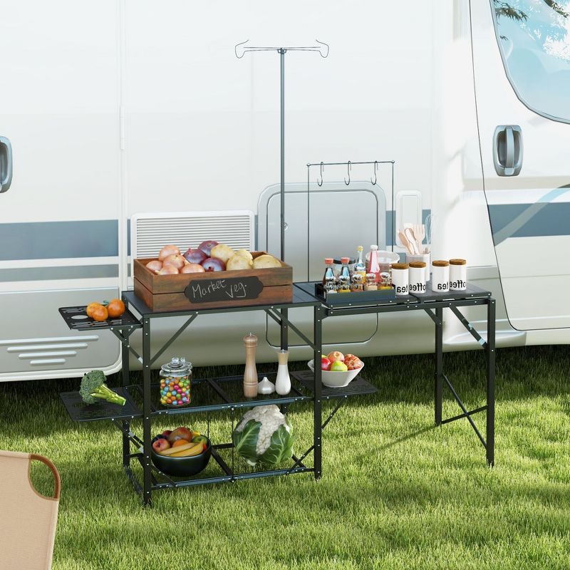 Outsunny Folding Camp Kitchen, Camping Table Cooking Station with Adjustable Lamp Stand, 3 of 7