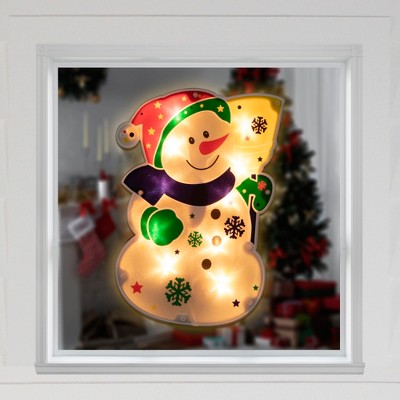 12.5" Multicolor Lighted Snowman Christmas Window Silhouette Decor