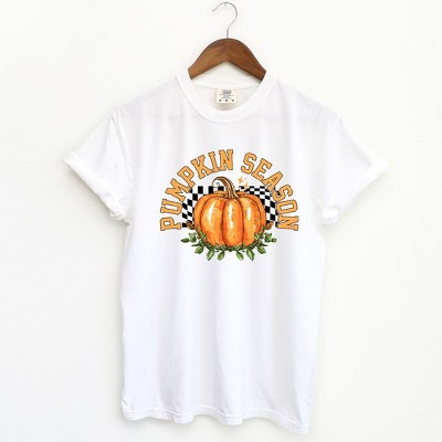 Simply Sage Market Women's Pumpkin Season Checkered Short Sleeve Garment Dyed Tee