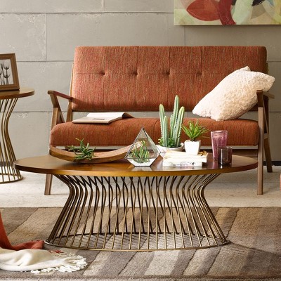 NicBex Oval Marble Coffee Table with Metal Hollow Base,Simple End Table,Center Table for Livng Room