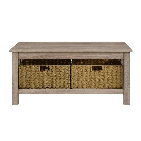 Ethan Mission Coffee Table With Woven, Wooden Storage Box Coffee Table