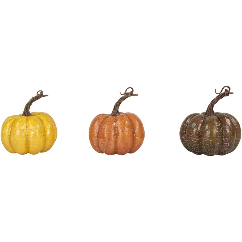 Northlight Set of 3 Orange, Yellow and Brown Crackle Finish Fall Harvest Pumpkins 4", 4 of 7