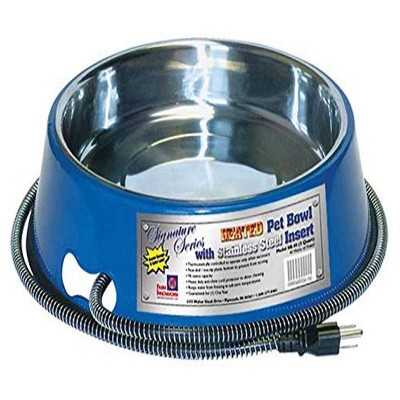 Blue 3-Quart Heated Pet Bowl with Stainless Steel Insert