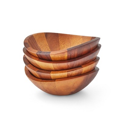 Nambe Braid Salad Bowls, Set of 4 - Designed by Sean O’Hara, Modern Scandinavian Acacia Wood Dining Bowls for Salads & Entertaining