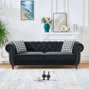 GDFStudio Miray Mid-Century Modern Velvet Upholstered Tufted Loveseat with Pillows - 1 of 4