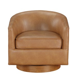 TiramisuBest Midnight Blue Faux Leather Wood Base Barrel Swivel Chair - 1 of 4