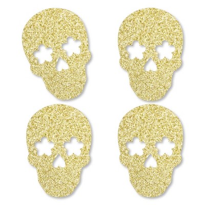 Big Dot of Happiness Gold Glitter Sugar Skull - No-Mess Real Gold Glitter Cut-Outs - Day of the Dead Party Confetti - Set of 24