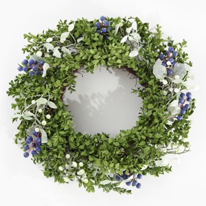 Faux 24" Boxwood & Berry Wreath - Green/Blue - Safavieh - 1 of 4