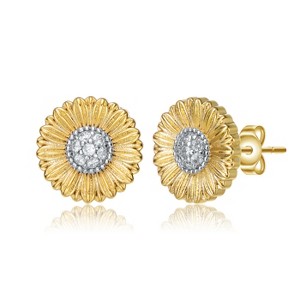 Guili 14K Gold Plated Cubic Zirconia Floral Stud Earrings with Sparkling Stones, a Perfect Addition to Any Jewelry Enthusiast’s Collection - 1 of 3
