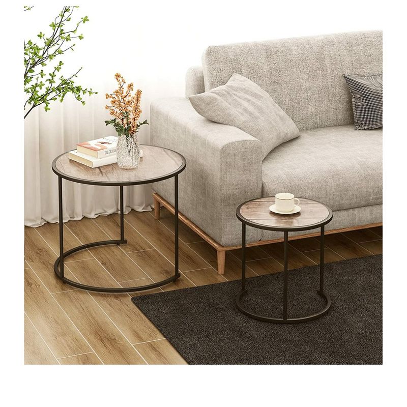 Year Color Round Industrial Nesting Coffee Tables Set of 2 for Bedroom, Office, Living Room, 6 of 9