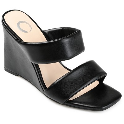 Journee Collection Womens Kailee Tru Comfort Foam Slip On Open Square Toe Wedge Sandals Black 11